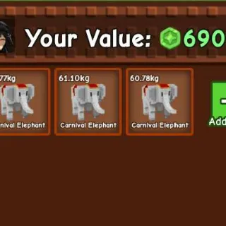 3X NIGHTMARE CARNIVAL ELEPHANT 60KG - GROW A GARDEN
