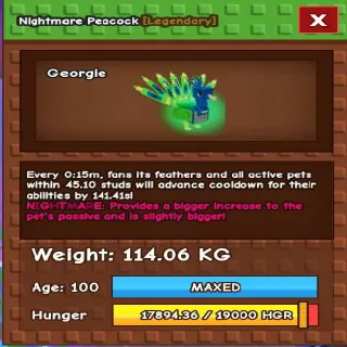 COLLOSAL PEACOCK 114KG RAREST KG - GROW A GARDEN