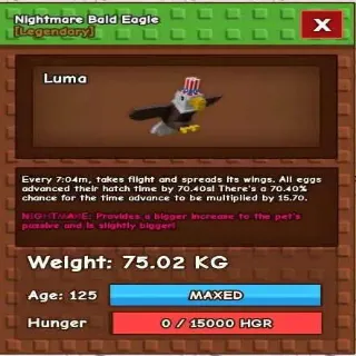 5X BALD EAGLE 74-75KG - GROW A GARDEN