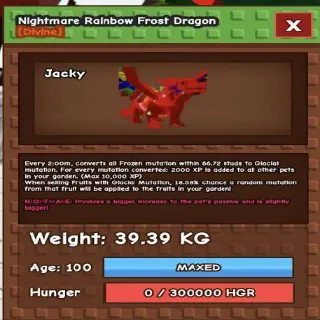 NIGHTMARE RAINBOW HATCH FROST DRAGON  39KG - GROW A GARDEN