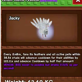 ALBINO PEACOCK 60KG - GROW A GARDEN