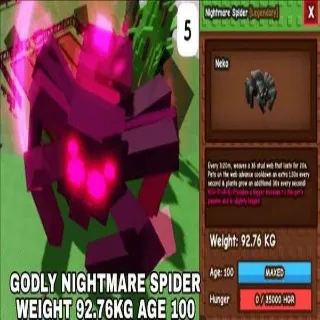 NIGHTMARE GODLY SPIDER 90KG+  - GROW A GARDEN