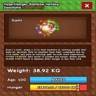 HYPERHUNGER RAINBOW HOTDOG 38KG - GROW A GARDEN