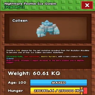 FESTIVE ICE GOLEM 60KG - GROW A GARDEN