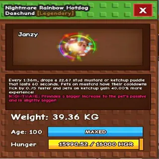 NIGHTMARE RB HATCH HOTDOG 39KG - GROW A GARDEN