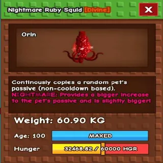 NIGHTMARE RUBY SQUID 60KG - GROW A GARDEN