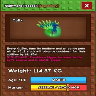 NIGHTMARE COLLOSAL PEACOCK 114KG RAREST KG - GROW A GARDEN