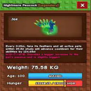 NIGHTMARE PEACOCK 75KG+ - GROW A GARDEN