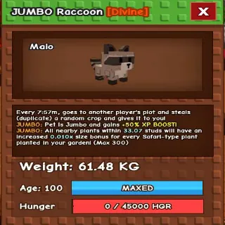 JUMBO RACCOON 60KG - GROW A GARDDN