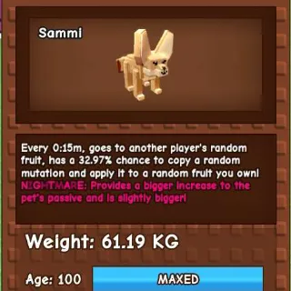 3X NIGHTMARE FENNEC 60KG - GROW A GARDEN