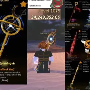 ✅Fisch🐠Level 1075/34,249,352 C$ [Astralhook Rod]  Storming  [Great Rod of Oscar]  Clever Wise 