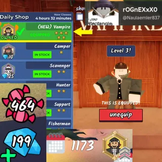 ⭕99 Nights in the Forest | Classes Vampire Lv.3 | Gems 199 | Candy 494 | Unverified Account 