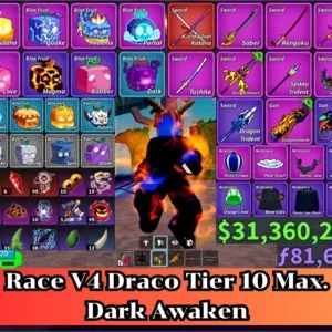 Blox Fruit 🐲Draco V4 Full Tier Max.🔥Sanguine art+Shark Anchor+Dragon Heart+Dragon Strom Lv:2800 Max. | Unverified Account | 