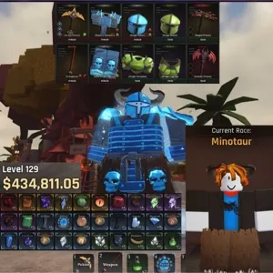 The Forge⚔️ | Lv.129 | $434k | Race Minotaur | ⛏️Pickaxe:Demonic,Arcane,Magmaite | Eye Ore Uchigatana | Unverified Account