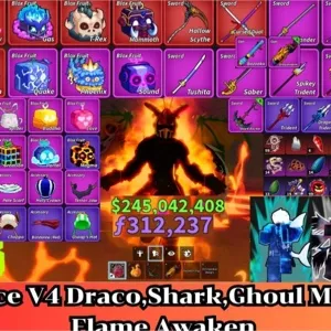 Blox Fruit 🐲Race V4 Max. Draco,Shark,Ghoul🔥Sanguine art+Shark Anchor+Dragon Heart+Dragon Strom Lv..