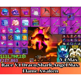 Blox Fruit 🐲Race V4 Max. Draco,Shark,Angel🔥Sanguine art+Shark Anchor+Dragon Heart+Dragon Strom Lv:2800 Max