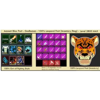 ⭕100% Leopard Fruit [Inventory] - Godhuman - Level MAX - Blox Fruit Account