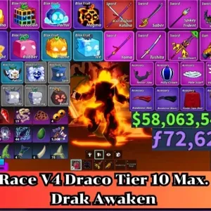 Blox Fruit 🐲Draco V4 Full Tier Max.🔥Sanguine art+Dragon Heart+Dragon Strom Lv:2800 Max. | Unverified Account