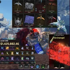 The Forge⚔️ | Lv.200 | $1.4M | Race Archangel | ⛏️Pickaxe:Prismatic,Dragon Head,Arcane,Magma…