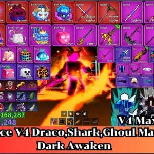 Blox Fruit 🐲Race V4 Max. Draco,Shark,Ghoul🔥Sanguine art+Shark Anchor+Dragon Heart+Dragon Strom Lv..