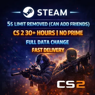 ⭕⥏ STEAM ⥑ 5$ Limit Removed (Can Add Friends) CS 2 30+ Hours | NO PRIME | Full Data Change | Fast Delivery |