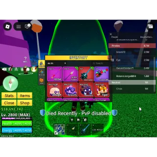 ID 117:Level 2800+God+SG Tiger Mammoth Gravity Dough Inven|Unverified Account|Instant Delivery|Blox Fruits