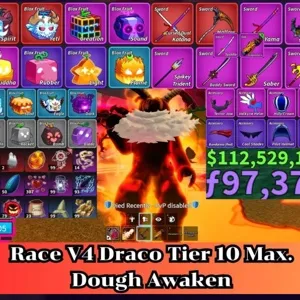✅Blox Fruit 🐲Draco V4 Full Tier Max.🔥Sanguine art+Shark Anchor+Dragon Heart+Dragon Strom Lv:2800 Max. | Unverified Account