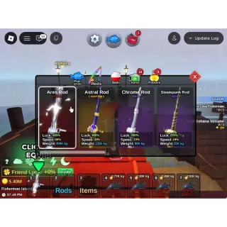 ID4-[Fish It 🐟 Level 320] Ares Rod + Astral Rod + Corrupt Bait + Dark Matter Bait 🐟 Random Item| Unverified Account