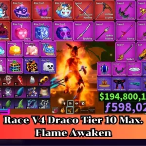 Blox Fruit 🐲Draco V4 Full Tier Max.🔥Sanguine art+Dragon Heart+Dragon Strom Lv:2800 Max. | Unverified Account