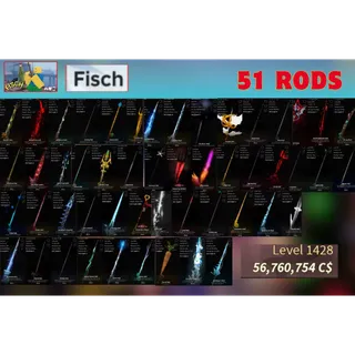 ⭕Fisch 181🐠 | LV.1428 | 💵56M+C$ | 🪝51Rods🪝 | 🔓Clean • Unverified • Instant Delivery•