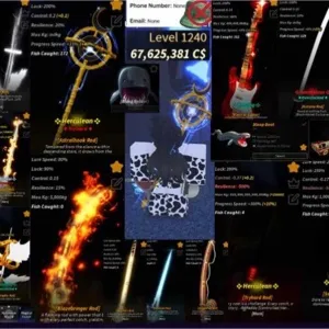✅Fisch 🐠| Level 1240💰67,625,381 C$[Astralhook Rod] Herculean Tryhard [Electric Guitar].. 