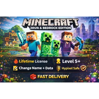 ⭕⥏ Minecraft ⥑ Java & Bedrock Edition Lifetime License | Level 5+ | NO BAN HYPIXEL | Can Change Name + Data | Fast Delivery