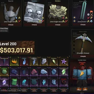 The Forge Account | Demon | Lvl.200 Max | 500K $ | Prismatic Pickaxe