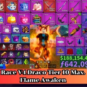 Blox Fruit 🐲Draco V4 Full Tier Max.🔥Sanguine art+Dragon Heart+Dragon Strom Lv:2800 Max. | Unverified Account |