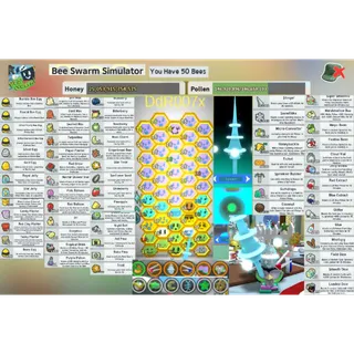 ⭕Bee Swarm Simulator 14🐝| LV.18 |⭐SSA 5/5 +2PS | 🐝50 Bees | 🍯25T | -Tide Popper -Coconut Canister -Diamond Mask+++++