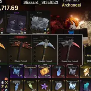The Forge Account | Archongel | Lvl.200 Max | 300K $ | Dragon Head Pickaxe / Prismatic Pickaxe / Magma Pickaxe / Arcane Pickaxe