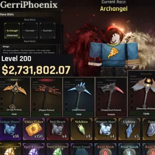 The Forge Account | Archangel | Lvl.200 Max | Heavenitr Pickaxe / Dragon Head Pickaxe /….