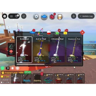ID11-[Fish It 🐟 Level 308] Ares Rod + Astral Rod + Corrupt Bait + Dark Matter Bait 🐟 Random Item| Unverified Account