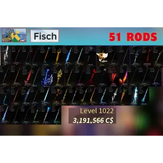 ⭕Fisch 183🐠 | LV.1022 | 💵3M+C$ | 🪝51Rods🪝 | 🔓Clean • Unverified •