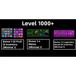 Account Level 1000 + Bonus Fruit In Inventory + Bonus Melee