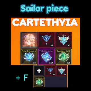 ⭕Sailor piece Cartehyia + F mastery crafting mat set + 140 tempest relic for pity Titles