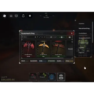 LV 111 86K Coin Demonic Pickaxe, Arcane Pickaxe, Magma Pickaxe|Unverified Account|