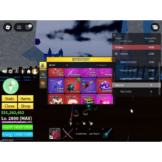 ID 65:LV 2800 + SANGUINE + CDK+ SG RACE HUMAN V4 FULL GEAR |Unverified Account|Blox Fruits