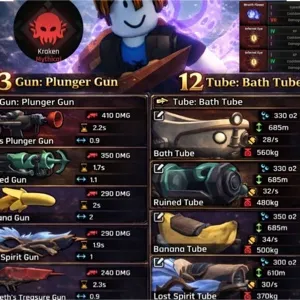 Abyss🐙 | Race Kraken | Lv:75 | 13 Gun:Plunger Gun | 12 Tube:Bath Tube | Unverified Account