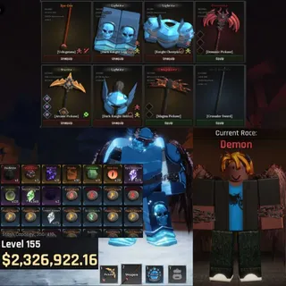 ⛔The Forge⚔️ | Lv.155 | $2.3M | Race Demon | ⛏️Pickaxe:Demonic,Arcane,Magmaite | Weapon:Eye Ore | Unverified Account 