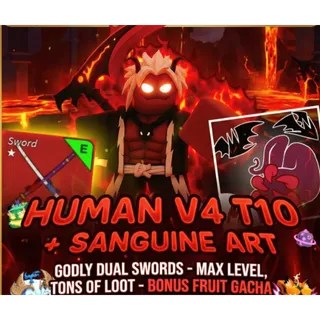 ⭕Blox Fruits - Level 2800 HUMAN V4 T10 + SANGUINE ART GODLY DUAL SWORDS, MAX LEVEL, TONS OF ITEMS, EXTRA RANDOM FRUIT IN BOX