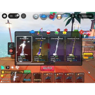 [Fish It 🐟 Level 320] Ares Rod + Astral Rod + Corrupt Bait + Dark Matter Bait 🐟 Random Item| Unverified Account