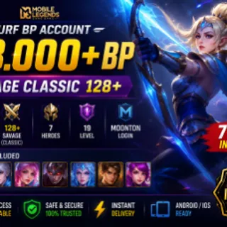 [Instant] 113000+ BP | 7 Heroes | 128+ Savage (Classic) | Level 19 | Smurf Account | Moonton Login | Android / iOS