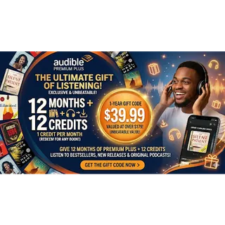 Audible Premium Plus 12-Months Gift Code +12 Credits | Get It for Just $39.99!