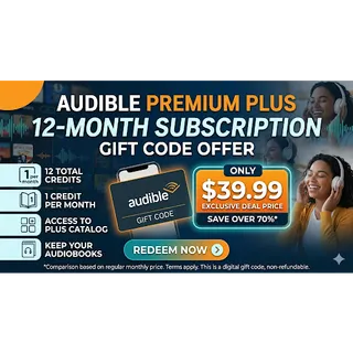 Save 70% | Audible Premium Plus 12-Month Subscription (Gift Code) - Only $39.99